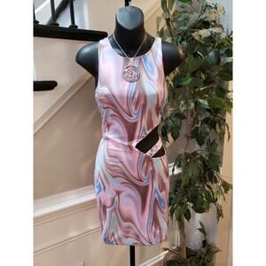 Tic Toc Dress Women Large Pink Multicolor Swirl Cutout Bodycon Sleeveless
